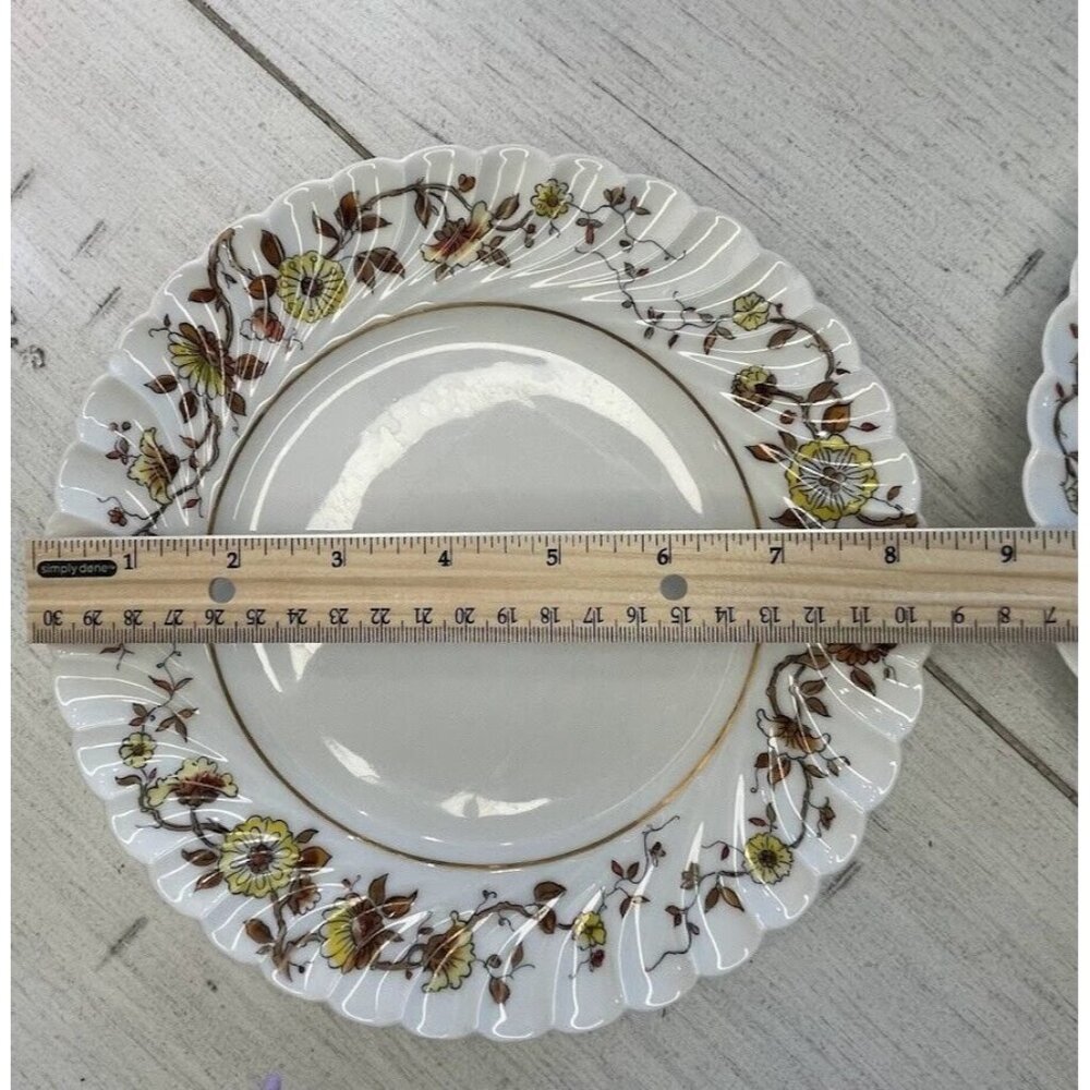 2 Antique Haviland Limoges Salad‎ Plates Brown Gold Yellow Floral Scalloped 8in - Picture 2 of 4